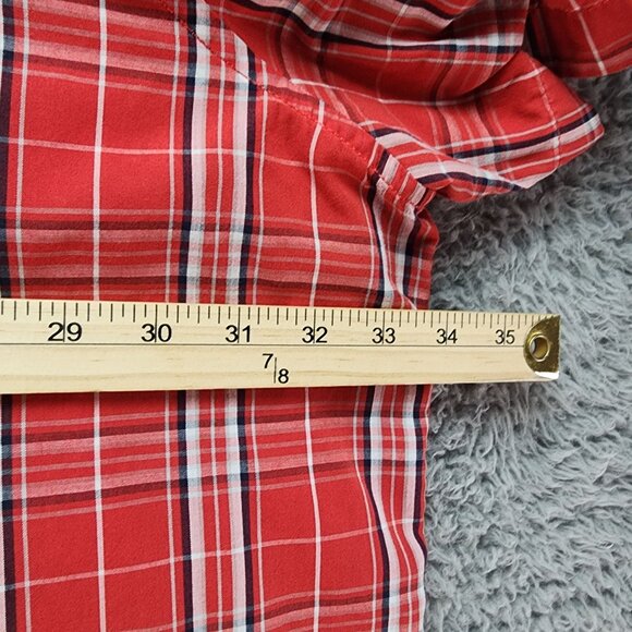 Sean John Shirt Mens 6XL Red Plaid Button-Up Short Sleeve Cotton Polyester - Picture 6 of 9